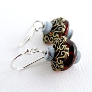 Boho Brown Filigree Earrings - Sterling Silver